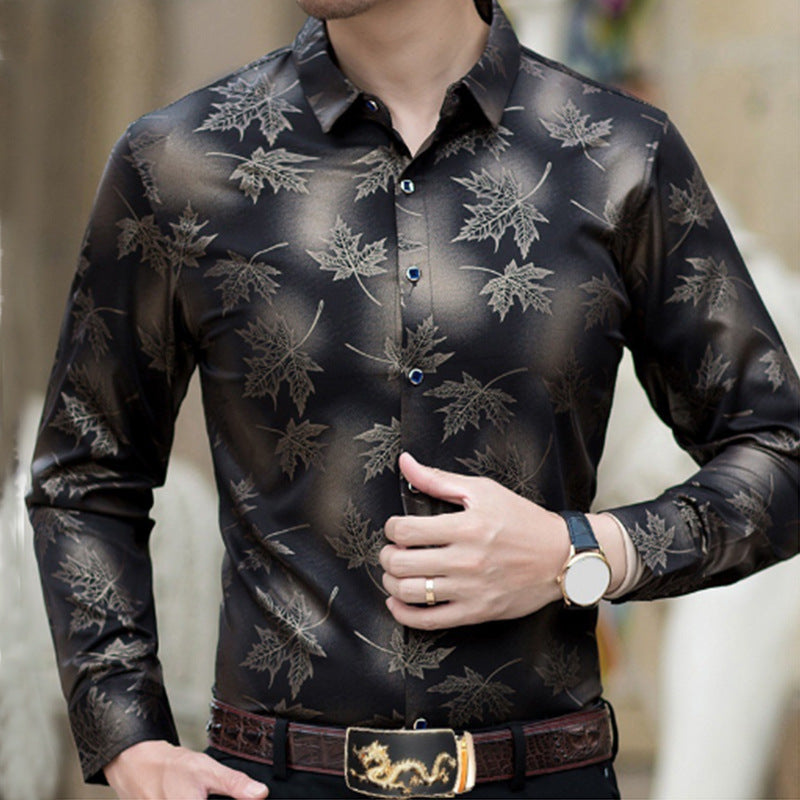 Herren Langarmhemd Modern Blattmuster Elegant Berlin