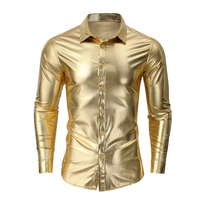 Herren Langarmhemd Modern Glänzend Slim Fit - BerlinGlamour