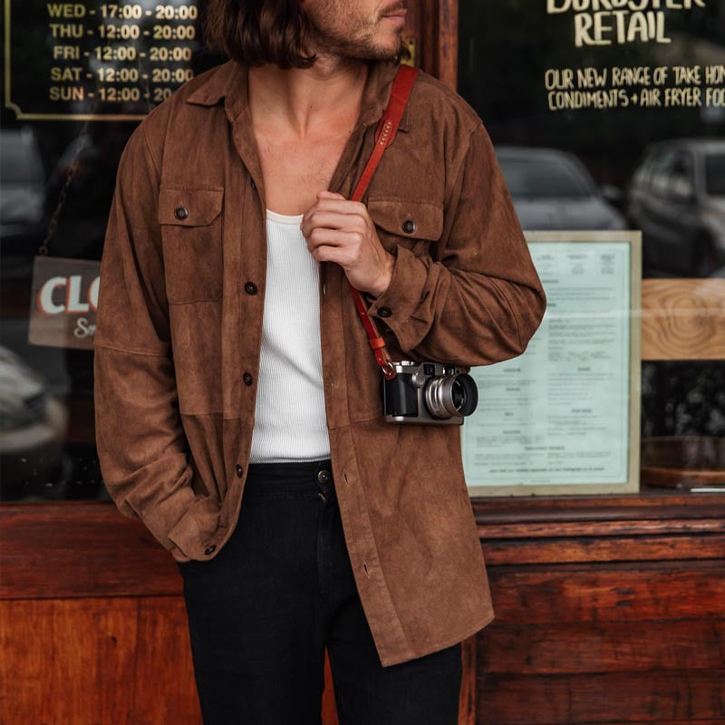 Herren Lederlook Hemd Braun Modern