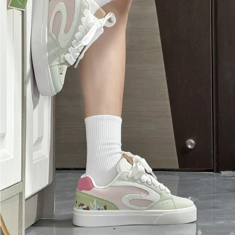 Damen Sneaker Floralmuster Dicksohle Mode