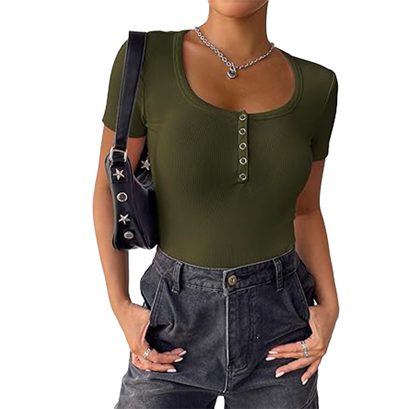 Damen Bodysuit Kurzarm Figurformend Mit Knöpfen