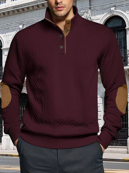 Herren Strickpullover Strukturiert Leder Patches Modern