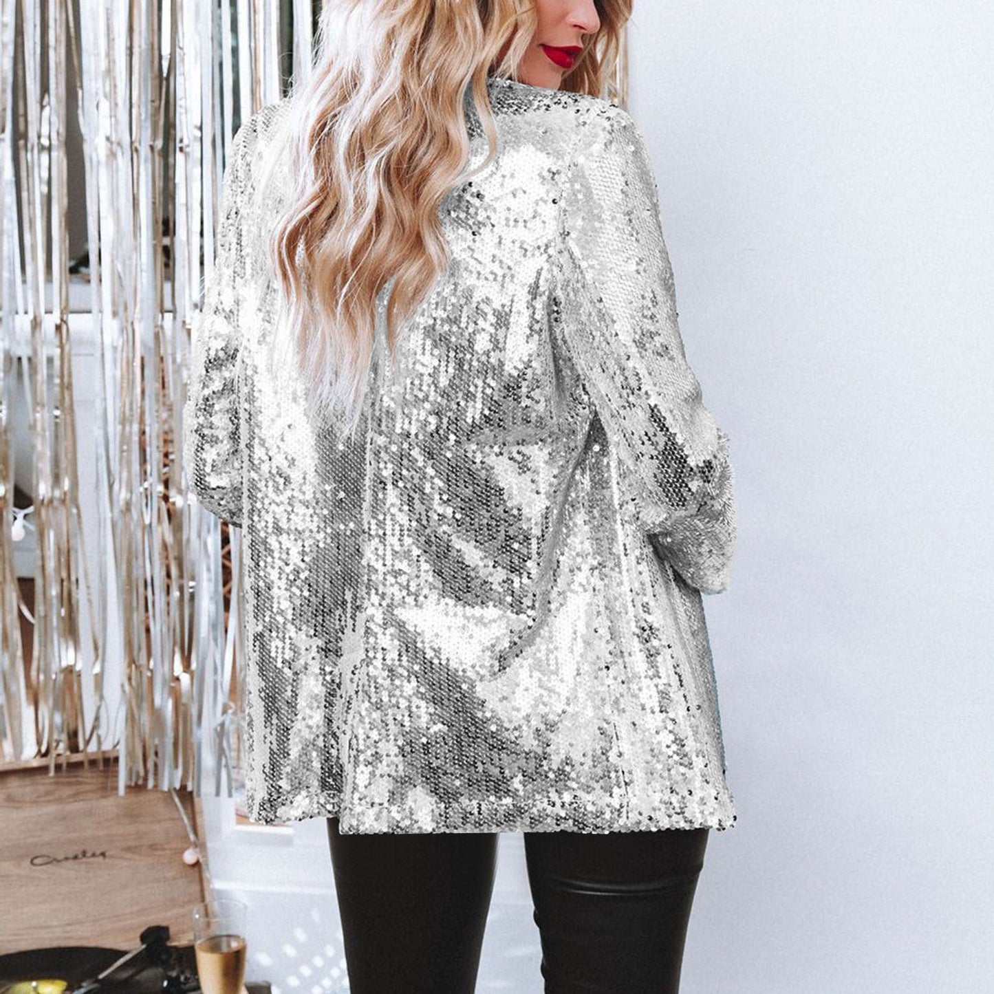 Damen Blazer Pailletten Glitzernd Elegant