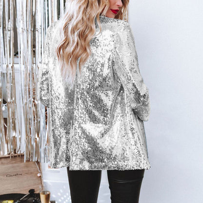 Damen Blazer Pailletten Glitzernd Elegant