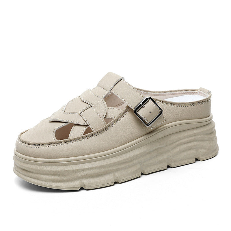 Damen Mules Plateauschuhe Schnallen Design atmungsaktiv