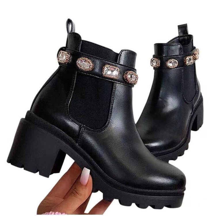 Damen Chelsea Boots mit Glitzer Schnallen Trendy