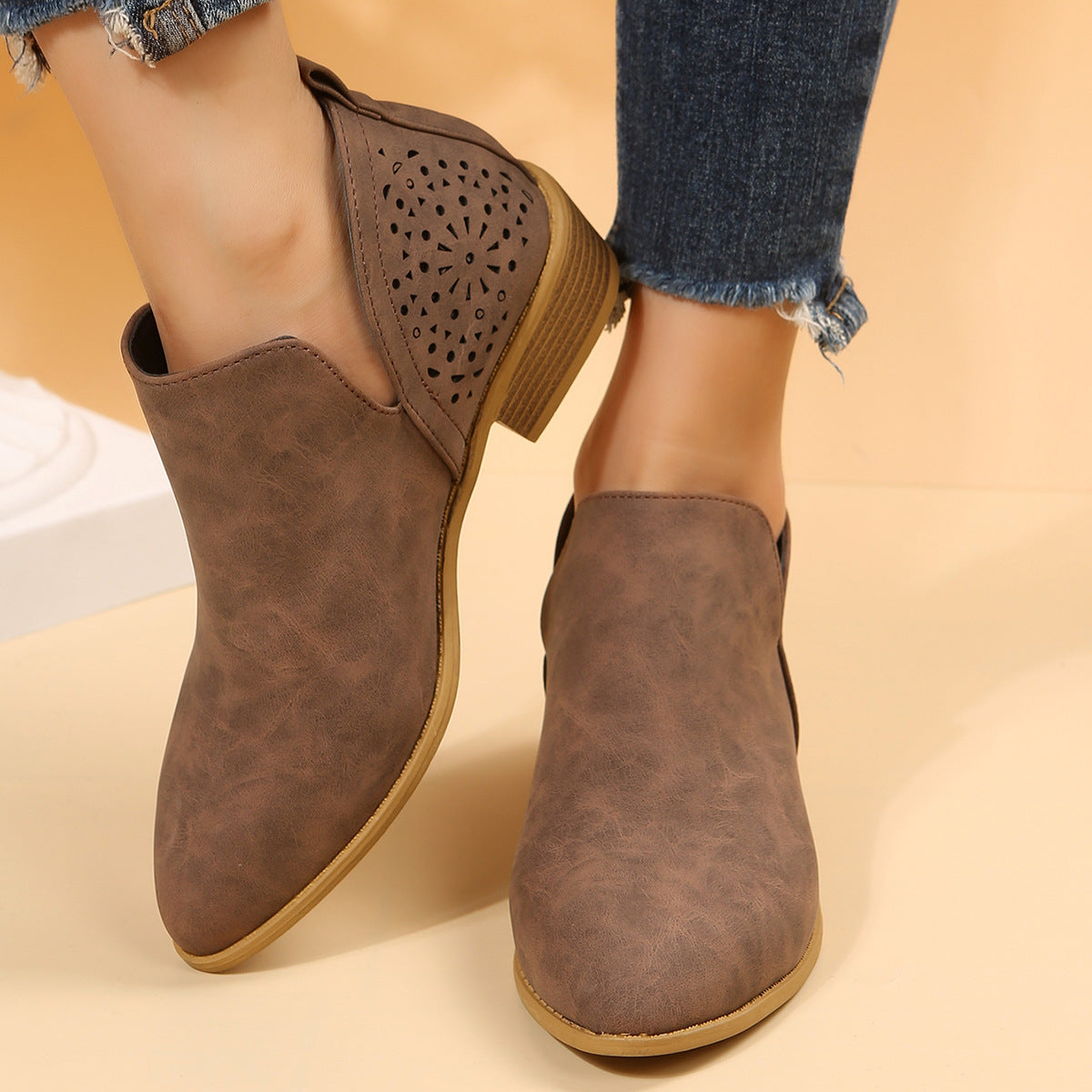 Damen Stiefel Ankle Boots Elegantes Lochmuster Design
