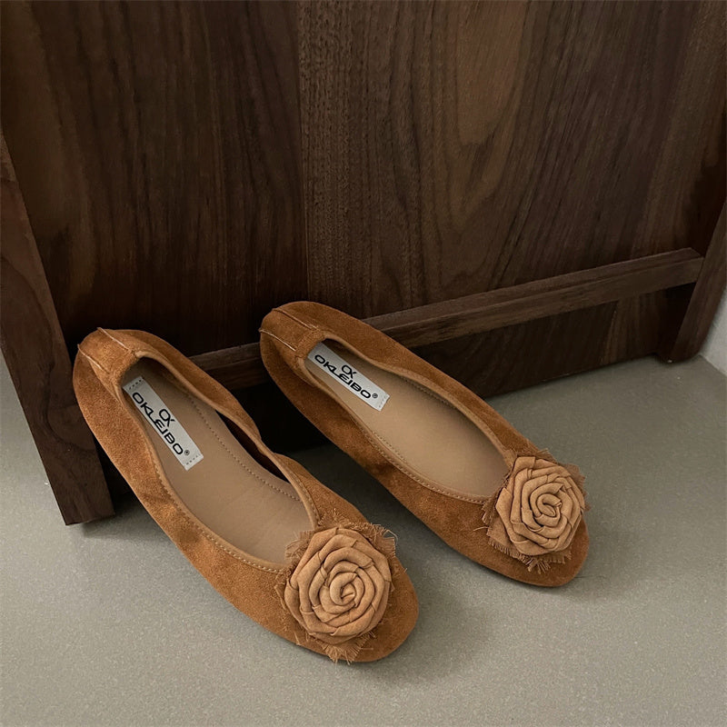 Damen Ballerinas Weich Veloursleder Blumen Schuhe