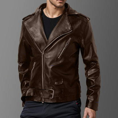 Leder Bikerjacke Herren Schwarz mit Taschen