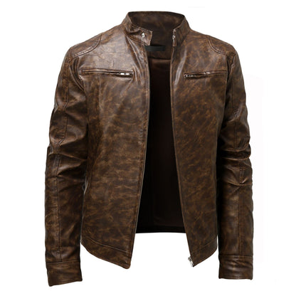 Lederjacke Herren Stehkragen Schwarz Ledermantel