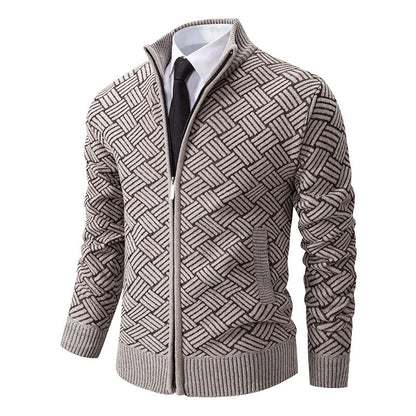 Herren Strickjacke Modern mit Reißverschluss und Buntmuster
