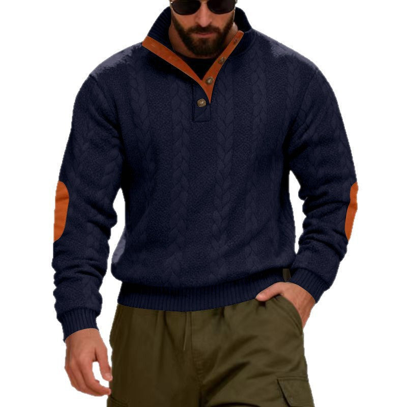 Herren Pullover Strukturstoff Hochkragen Druckknöpfe Modern