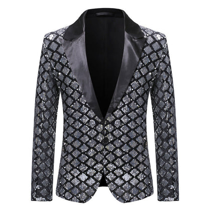 Herren Pailletten Blazer Modern Schnitt Glitzer