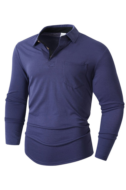 Herren Poloshirt Langarm Modern Slim Fit Leicht Stretch