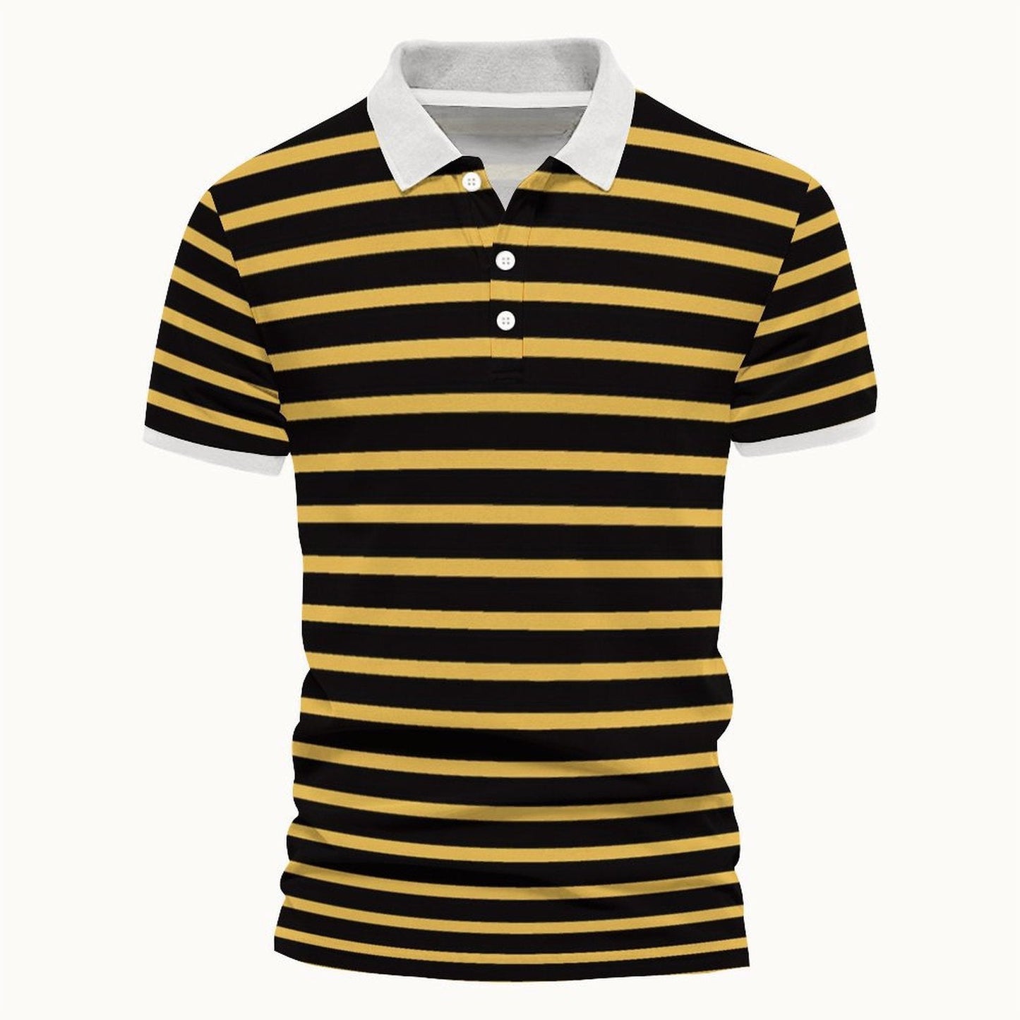 Herren Polo-Shirt Streifenmuster Marineblau Kontrastkragen