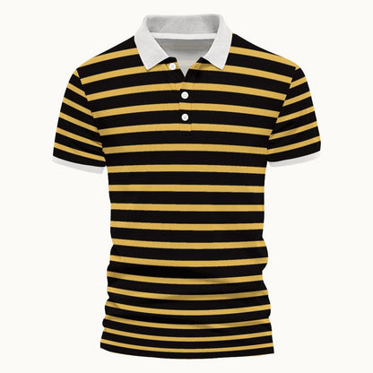 Herren Polo-Shirt Streifenmuster Marineblau Kontrastkragen