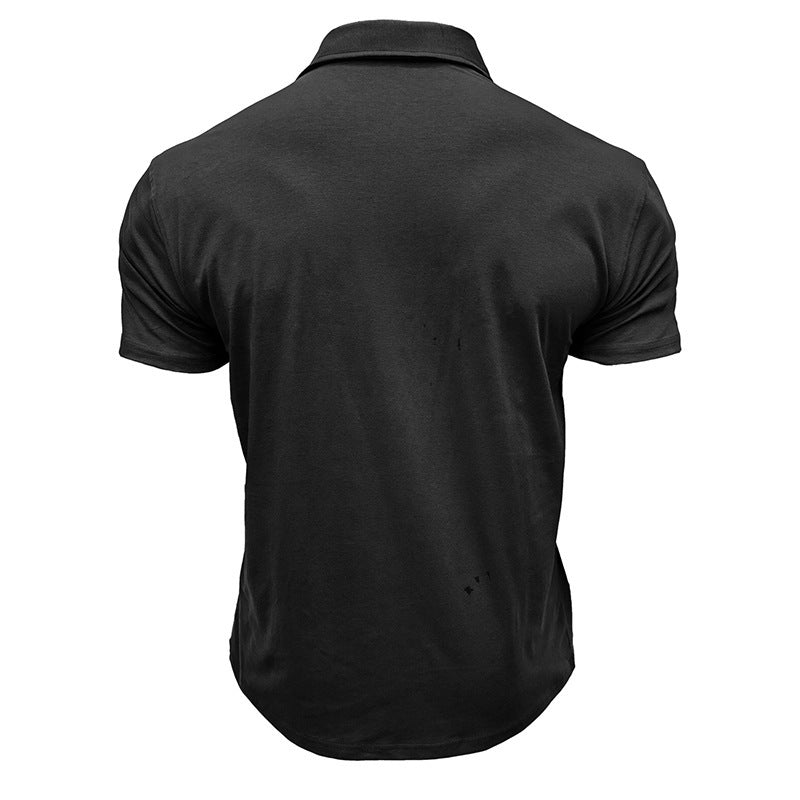 Herren Polohemd Modern Stehkragen Knopfverschluss Schwarz