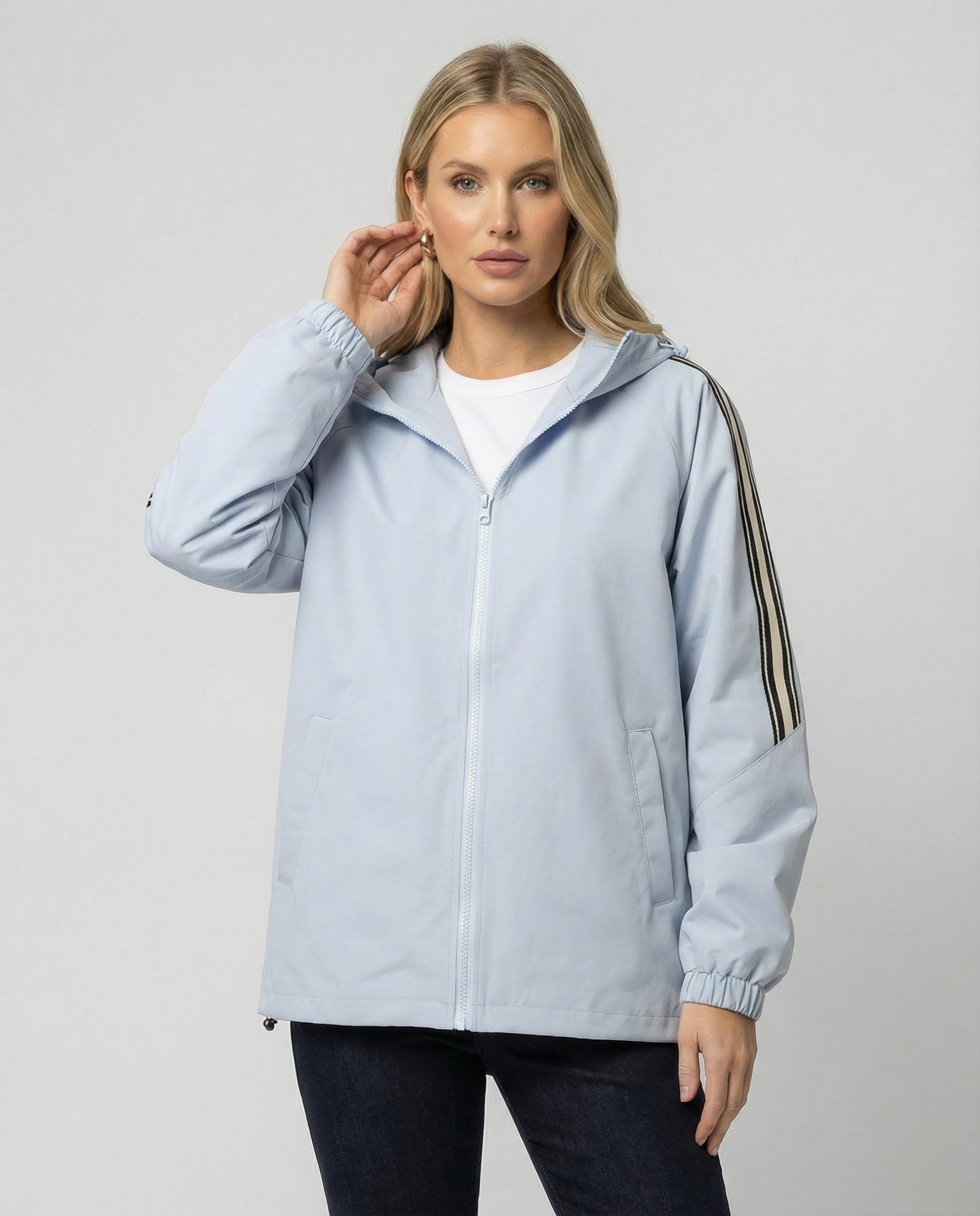 Damen Oversize Kapuzenjacke Winddicht Sportlich Mit Kontraststreifen - BerlinGlamour
