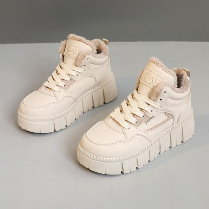 Damen Sneaker High-Top Plateau Schuhe Warm Fleece Innenfutter
