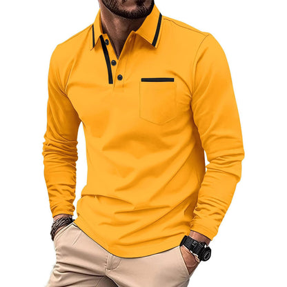 Herren Polohemd Langarm Elegant Kontrastdetails Modern