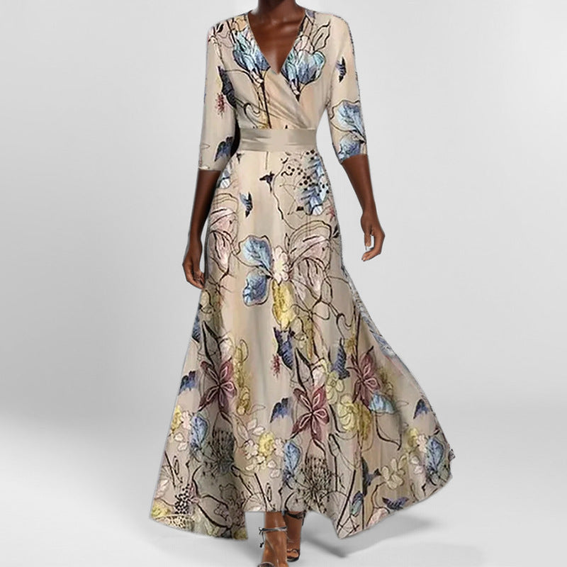 Elegantes Taillenkleid V-Ausschnitt Mit Schößchen