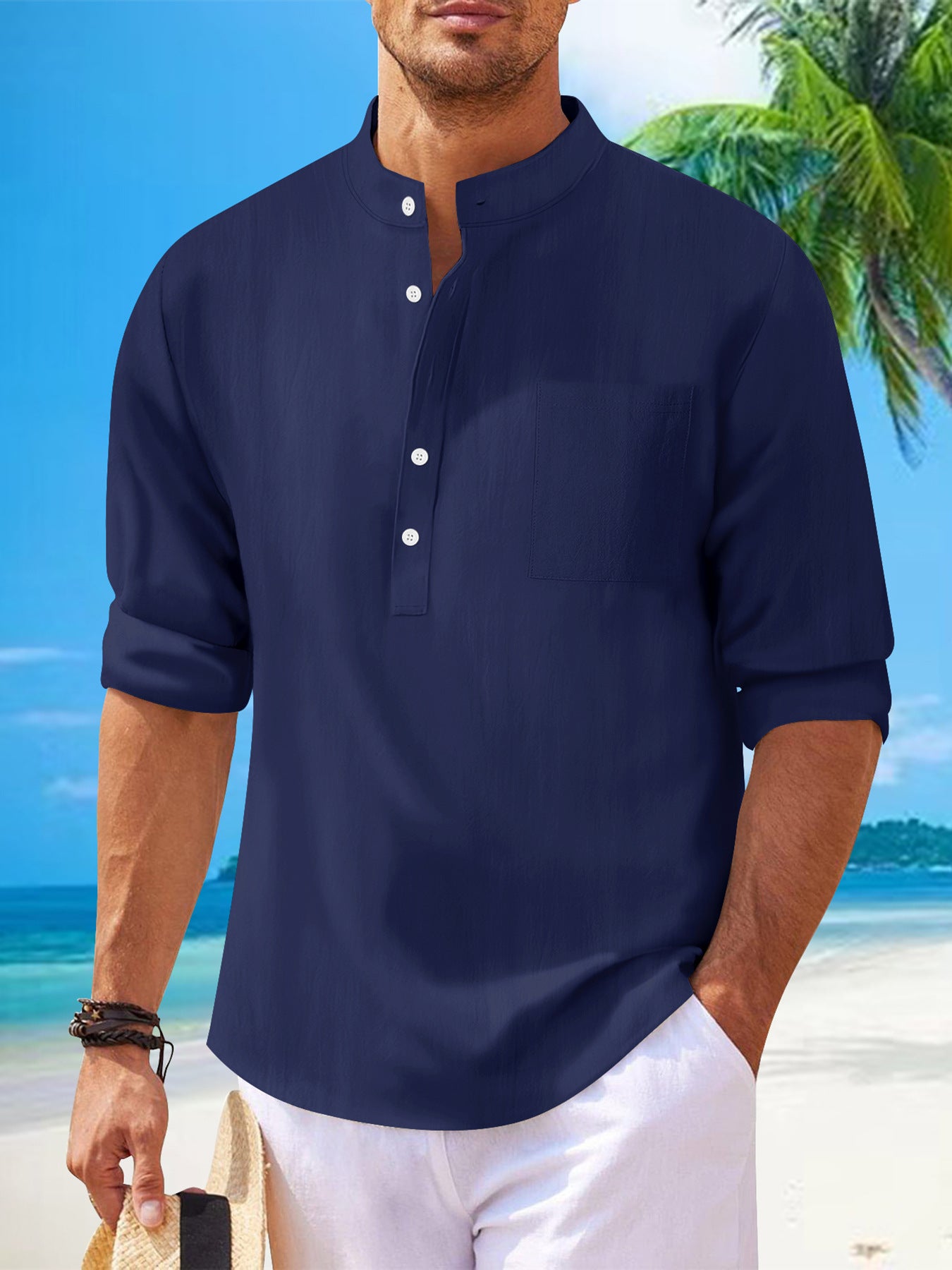 Herren Leinenbluse Lässig Sommer Modern