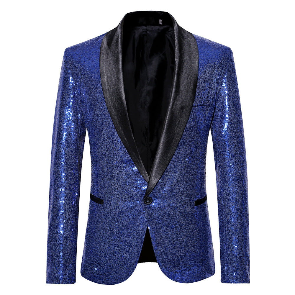 Herren Blazer Moderne Paillettenjacke Elegant Schwarz