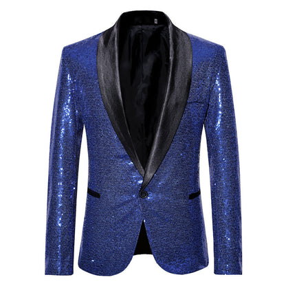Herren Blazer Moderne Paillettenjacke Elegant Schwarz
