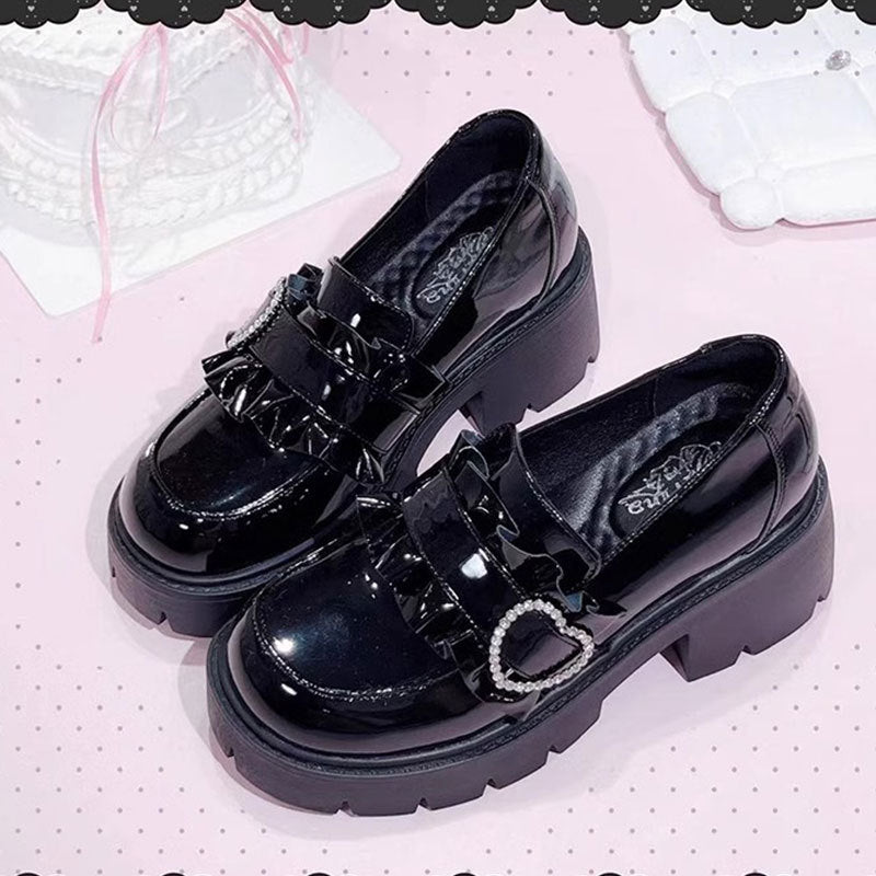 Damen Plateau-Schnürschuhe Rüschen Herzschnalle Modisch