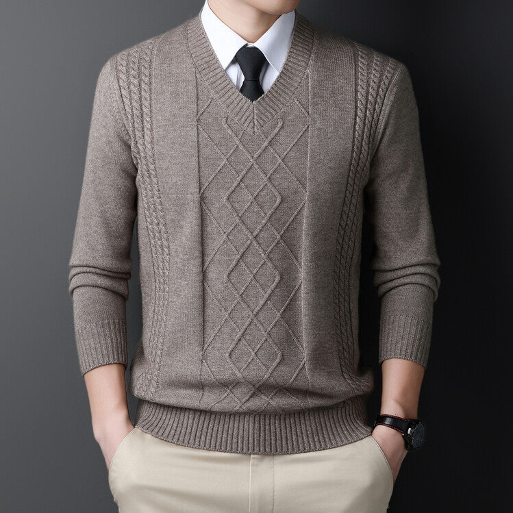 Herren Pullover V-Ausschnitt Modern Zopf Muster Trendig - BerlinGlamour