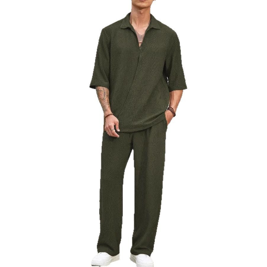 Herren Freizeitanzug Bequem Relaxed Fit mit Struktur Oberteil und Weite Hose