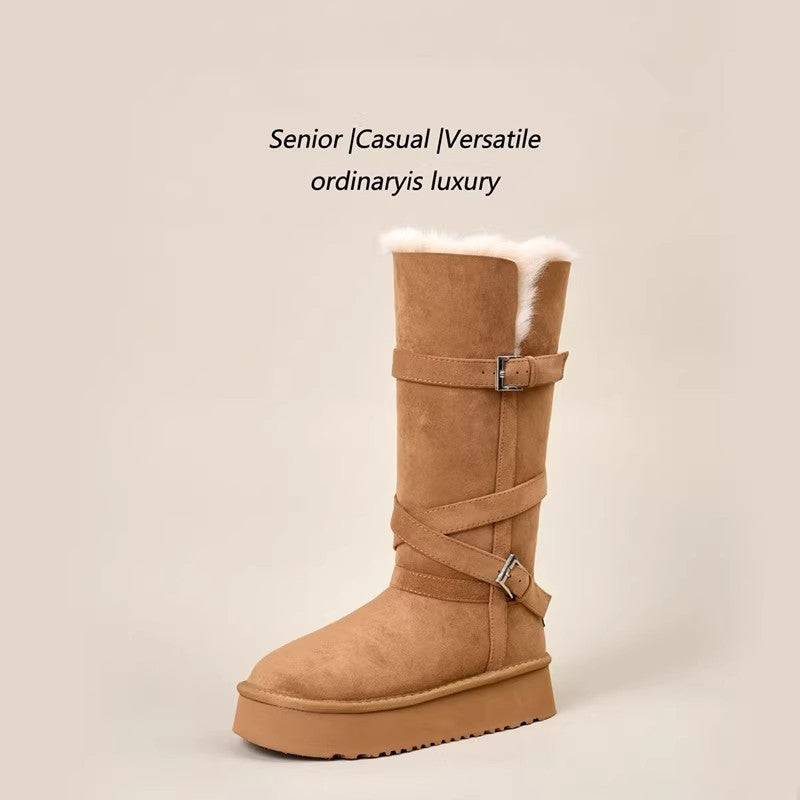 Damen Stiefel Langschaft Elegant Rutschfest Schnalle Verstellbar