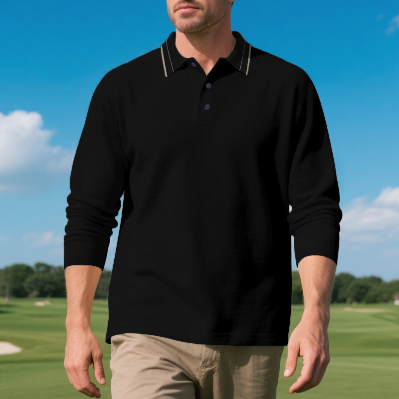 Herren Polohemd Langarm Elegantes Kontrastkragen Modern