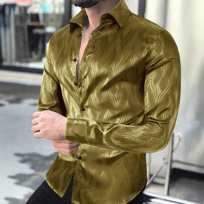 Herren Slim Fit Hemd Wellenmuster Elegant Modern - BerlinGlamour