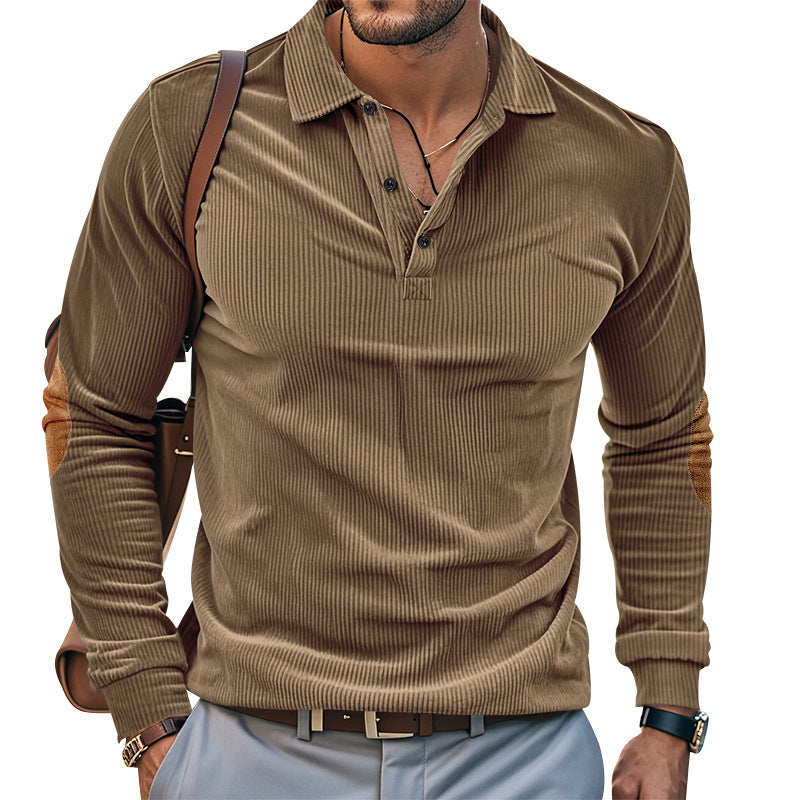 Herren Langarm-Shirt mit Rippenstoff und Contrast-Ellbogenpatches Modern