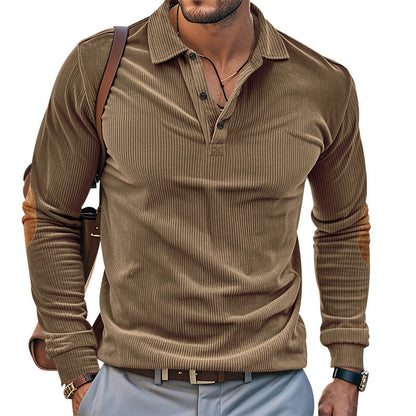 Herren Langarm-Shirt mit Rippenstoff und Contrast-Ellbogenpatches Modern