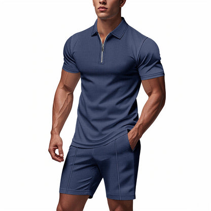 Herren Sportset Kurzarm Reißverschluss Funktionsshirt Modern