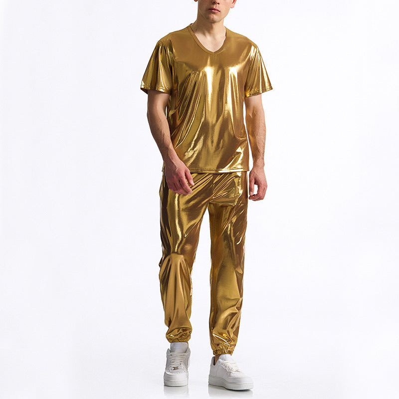 Herren Sportliches Set Glänzend V-Ausschnitt Trendy