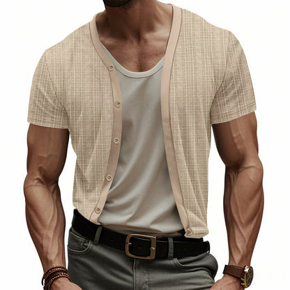 Herren Cardigan Kurzarm Strukturiert Knopfleiste Berlin Style