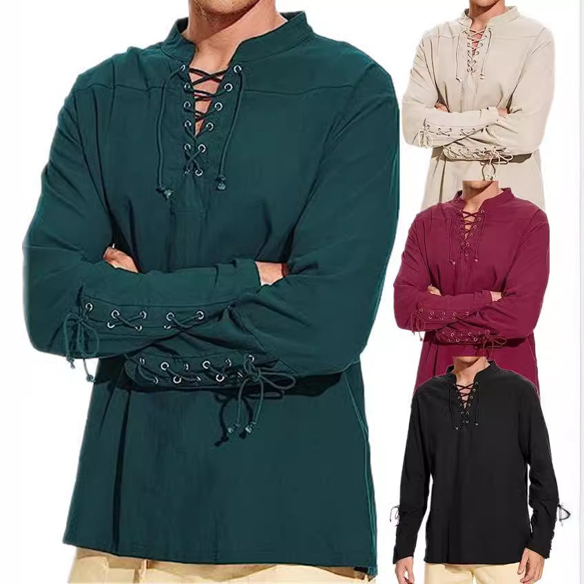 Herren Langarmshirt Modern Schnürdesign Lässig