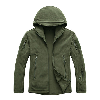 Herren Fleecejacke Warm Kapuze Reißverschluss Taschen