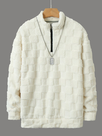 Herren Fleece-Pullover Reißverschluss Strukturiert Warm