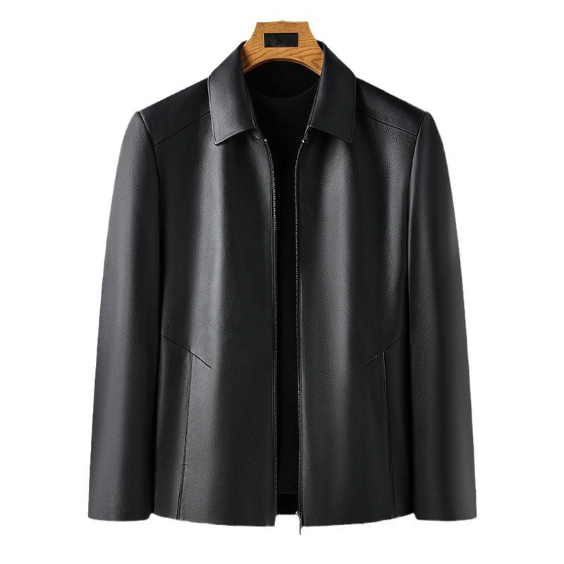 Herren Lederjacke Elegant Slim Fit Stehkragen