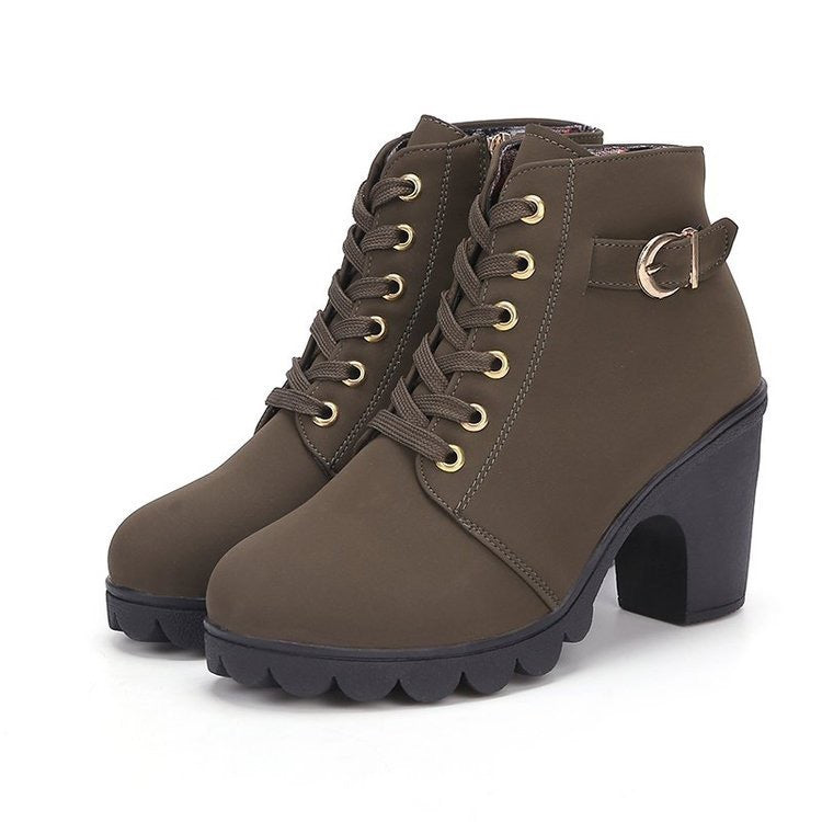 Damen Stiefeletten Blockabsatz Schnürstiefeletten Wintermode