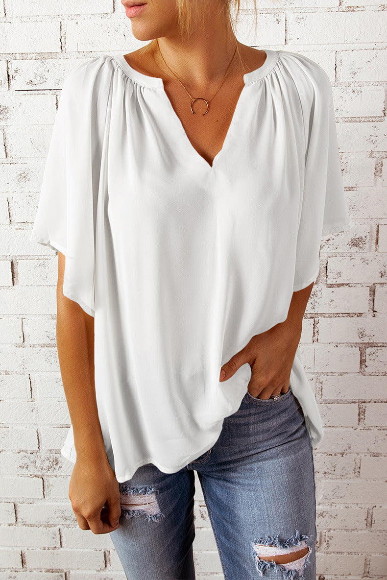 Damen Bluse Fließend mit Ballonärmeln Elastisch