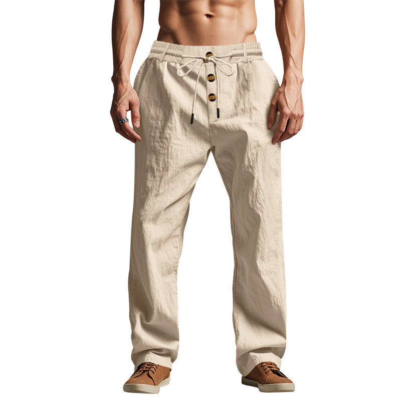 Herren Sommerhose Elastisch Bequem Mit Holzknöpfen