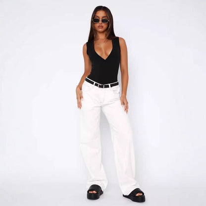 Damen High-Waist Jeans Bequem Weite Schnitt