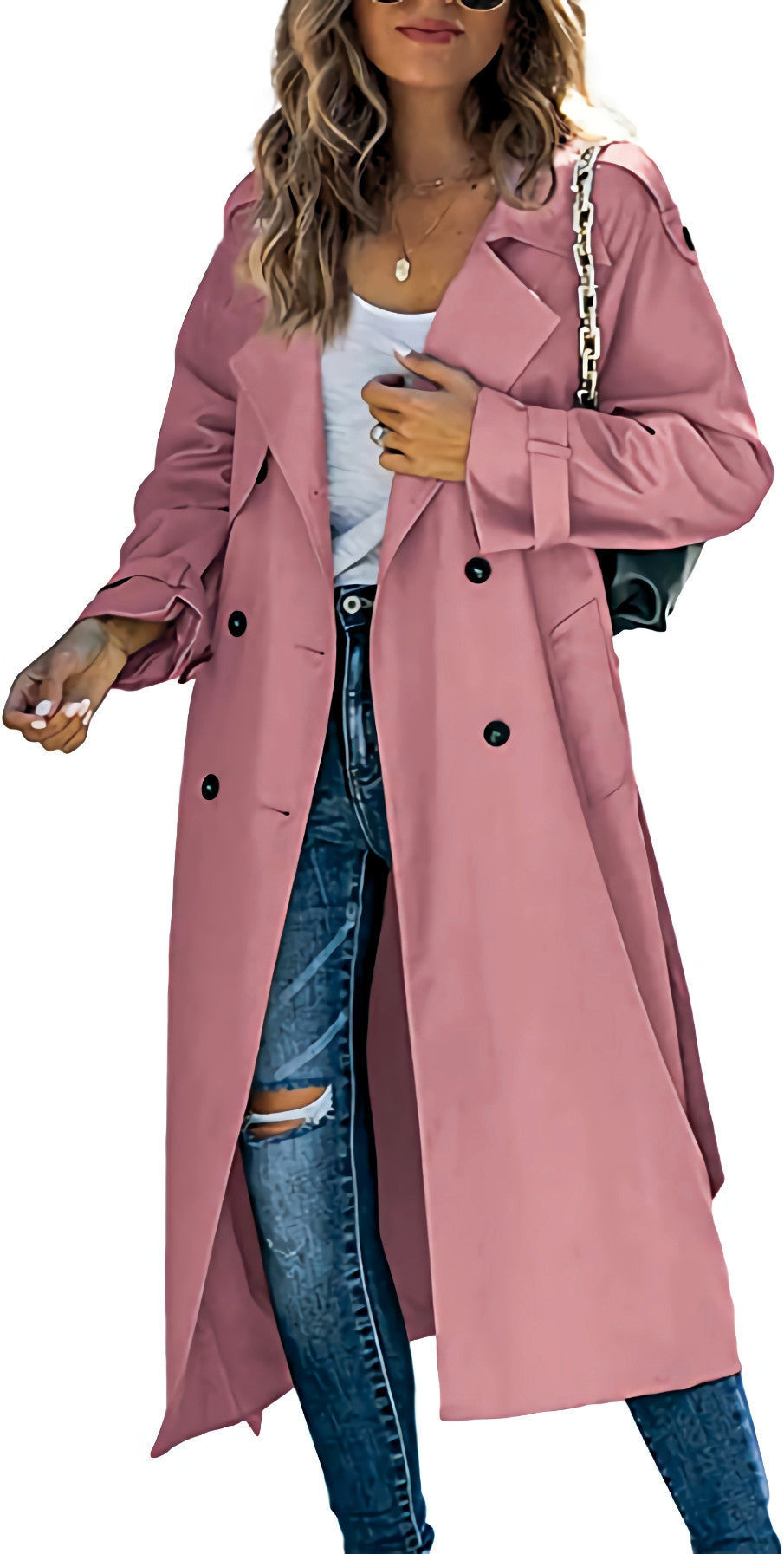 Damen Trenchcoat Elegant mit Gürtel und Knöpfen Modern