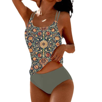 Damen Tankini Badeanzug Florales Oberteil Bequem