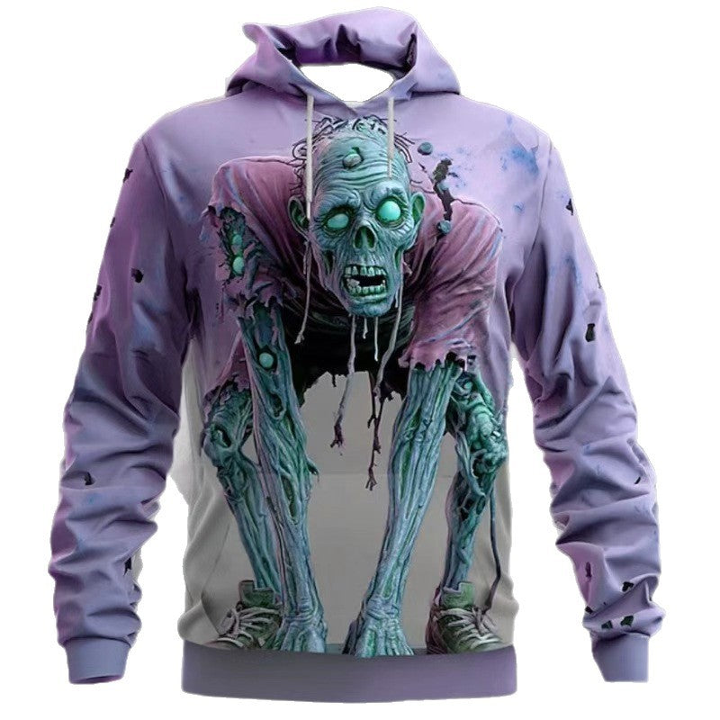 Herren Kapuzenpullover Zombie Motiv Grau Cool